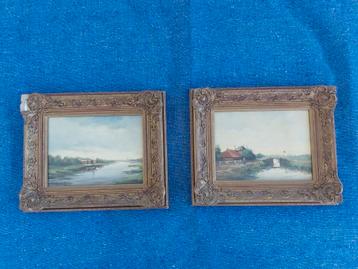 Prachtig duo schilderijen met polderlandschap 18x24c beschikbaar voor biedingen