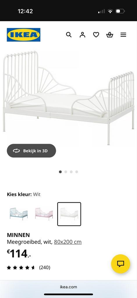 IKEA Minnen Meegroeibed - Zonder Matras, Kinderen en Baby's, Kinderkamer | Bedden, Gebruikt, 180 cm of meer, 70 tot 85 cm, Lattenbodem