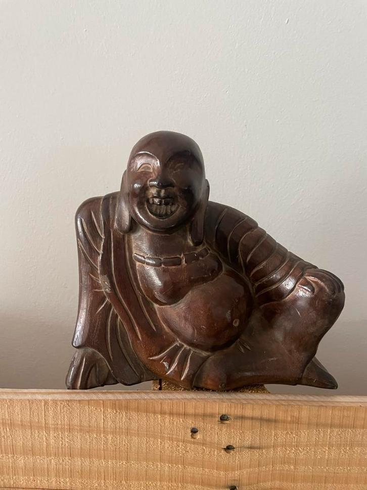 Houten Lachende Boeddha Beeld, Huis en Inrichting, Woonaccessoires | Boeddhabeelden, Gebruikt, Ophalen