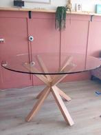 Ronde tafel met glasplaat, Huis en Inrichting, Tafels | Eettafels, Ophalen, Rond, Zo goed als nieuw, Metaal