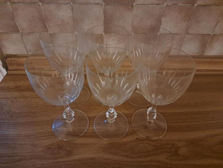 6 Vintage Kristallen Wijnglazen, Antiek en Kunst, Antiek | Glas en Kristal, Ophalen
