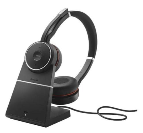 Jabra Headset Evolve 75 SE + Dock, Computers en Software, Headsets, Zo goed als nieuw, On-ear, Draadloos, Inklapbare microfoon