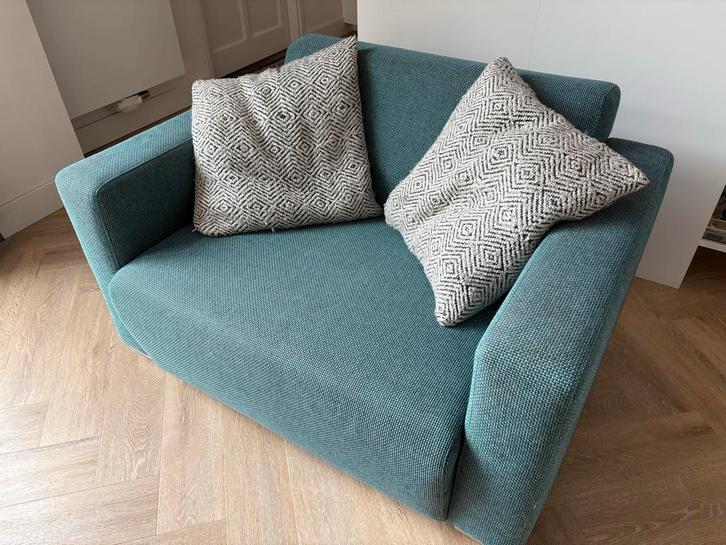 Comfortabele 1,5-zits bank, Huis en Inrichting, Fauteuils, Gebruikt, Stof, 100 tot 125 cm, 75 tot 100 cm, Ophalen