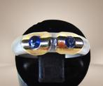 #7 NIEUWE 925 zilver/14k gouden design ring SAFFIER M17!, Sieraden, Tassen en Uiterlijk, Ringen, Verzenden, Nieuw, X, Dame of Heer