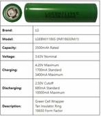 LG 18650 MJ1, Ophalen of Verzenden, Zo goed als nieuw, Oplaadbaar