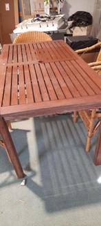 tuinset hout met 4 rieten stoelen, Tuin en Terras, Tuinset, Eettafel, Gebruikt, 4 zitplaatsen