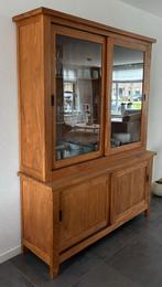 Teak houten vitrinekast met glazen deuren, Huis en Inrichting, Kasten | Buffetkasten, Ophalen, Gebruikt, 200 cm of meer, 150 tot 200 cm