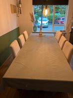 Uitschuifbare tafel + 6 stoelen met hoezen, Huis en Inrichting, Ophalen, Overige materialen, Gebruikt, 100 tot 150 cm