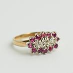 Vintage gouden ring robijn diamand kleine maat 14,5 antiek, Ophalen of Verzenden, Met edelsteen, Dame, Goud