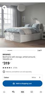 Brimnes bed + Leirsund lattenbodem - Gedemonteerd, Ophalen, Wit, Tweepersoons, Zo goed als nieuw