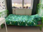 IJzerframe bed groen, Gebruikt, Lattenbodem, 85 tot 100 cm, Ophalen