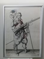 Musketier Prent 17e Eeuw ( grote foto in aluminium lijst), Ophalen of Verzenden