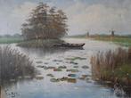 Mooi schilderij van waterlandschap en molens op canvas, Ophalen