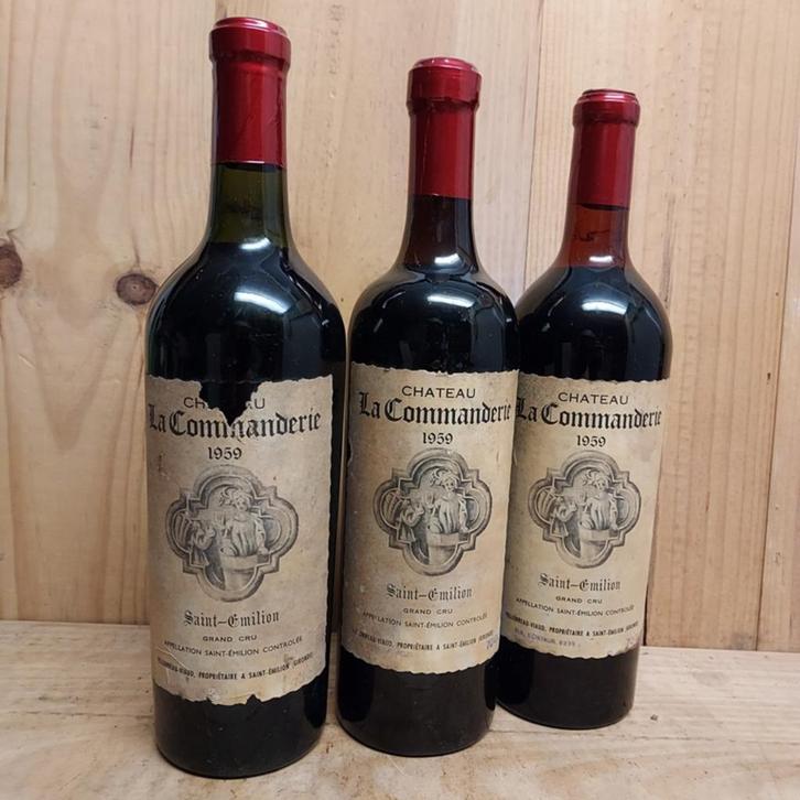 1x CH. LA COMMANDERIE, Pomerol 1959 (1 = 40 €, 3 = 100 €), Verzamelen, Wijnen, Zo goed als nieuw, Rode wijn, Frankrijk, Ophalen of Verzenden