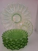 Vintage Anna groen glazen gebaksstel, 9-delig, Antiek en Kunst, Antiek | Glas en Kristal, Ophalen of Verzenden