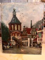 Antiek olieverf stadsgezicht schilderij, Ophalen of Verzenden