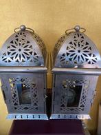 2 windlichten lantaarns boho chic met glas, Ophalen of Verzenden, Gebruikt, Overige materialen