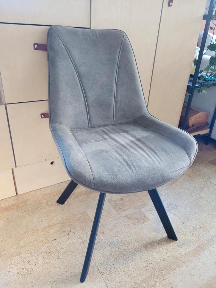 Leen Bakker Eetkamerstoel Bas - Grijsgroen Leer, Huis en Inrichting, Stoelen, Zo goed als nieuw, Eén, Leer, Grijs, Ophalen