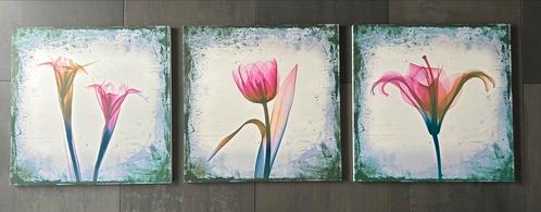 Drieluik bloemen, Elementem Photography, roze, oranje, Huis en Inrichting, Woonaccessoires | Wanddecoraties, Gebruikt, Ophalen