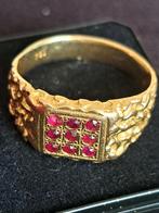 18krt gouden zwaar ring met robijn, Sieraden, Tassen en Uiterlijk, Ringen, 20 of groter, Heer, Ophalen of Verzenden, Zo goed als nieuw