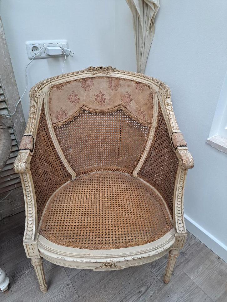 Stoel, brocante, supermooi met hele mooie stof, Huis en Inrichting, Stoelen, Zo goed als nieuw, Eén, Stof, Bruin, Ophalen