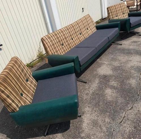 jaren 60 bankstel, Huis en Inrichting, Banken | Sofa's en Chaises Longues, Gebruikt, Vierpersoons of meer, Kunststof, Metaal, Stof
