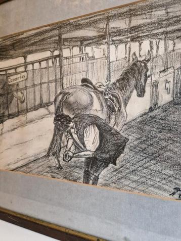 Houtskool tekening paard stal hoef mooi werk beschikbaar voor biedingen