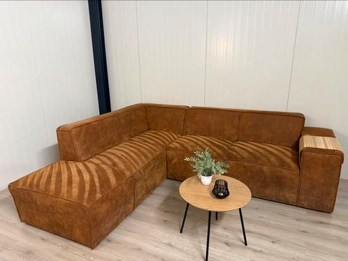 Cognac Hoekbank - Gratis Bezorging!, Huis en Inrichting, Banken | Complete zithoeken, Zo goed als nieuw, Stof, Ophalen