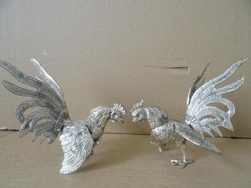 Stel kemphanen zwaar verzilverde kemphanen 13cm vintage 1950, Antiek en Kunst, Curiosa en Brocante, Ophalen of Verzenden