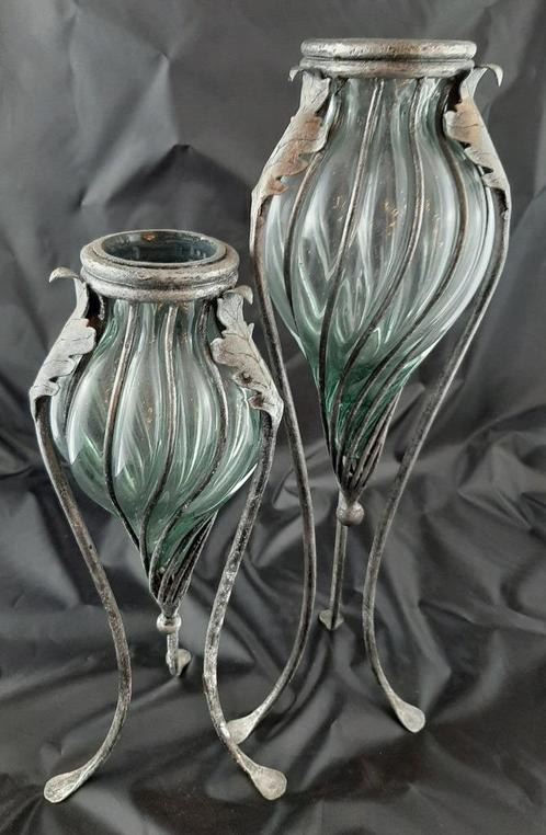Zeer mooie en unieke vazen van metaal met glas aparte items, Antiek en Kunst, Antiek | Vazen, Ophalen