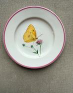 Vintage porseleinen bordje met roze rand en citroen vlinder, Ophalen of Verzenden