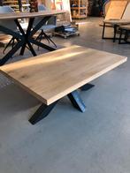 Eiken salontafel rechthoek betonlook rond stalen poot, Ophalen, Zo goed als nieuw, Rond, Minder dan 50 cm