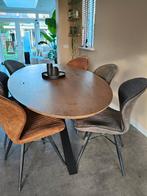 eettafel - eetkamerstoelen - eetkamerset, Ophalen, 100 tot 150 cm, Industrieel modern, Eikenhout