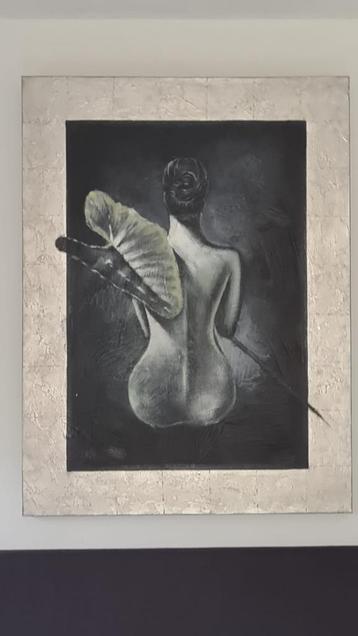Schilderij dame zilver/zwart 90x120cm beschikbaar voor biedingen