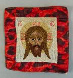 Ikoon. Oud borduurwerk. Russisch orthodoxe kerk. Jezus, Ophalen of Verzenden, Zo goed als nieuw