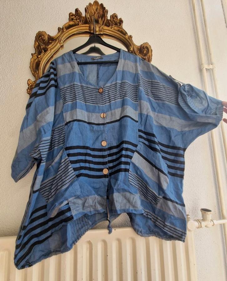 Als nieuw! Moonshine fashion blauw grijs linnen wijde blouse, Kleding | Dames, Grote Maten, Zo goed als nieuw, Blouse of Tuniek