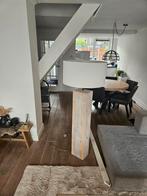 Steigerhouten Vloerlamp met Witte Kap, Huis en Inrichting, Hout, Gebruikt, Ophalen of Verzenden, Landelijk