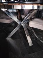 Sleeperwood Eetkamerset met Glasplaat & 4 Stoelen, Rond, Ophalen of Verzenden, Zo goed als nieuw, Modern