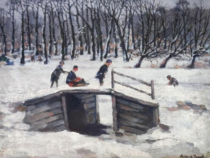 Pieter de Zwart (1880-1967) - Sneeuwpret, Antiek en Kunst, Kunst | Schilderijen | Klassiek, Ophalen of Verzenden