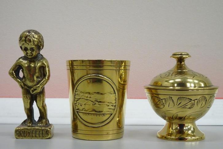 3 stuks vintage koperwerk, Bruxelles manneke pis, + 2 items!, Antiek en Kunst, Antiek | Koper en Brons, Koper, Ophalen