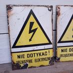 Emaille waarschuwingsbord, Pools, Risico op elektrische scho, Ophalen of Verzenden, Gebruikt, Gebruiksvoorwerp