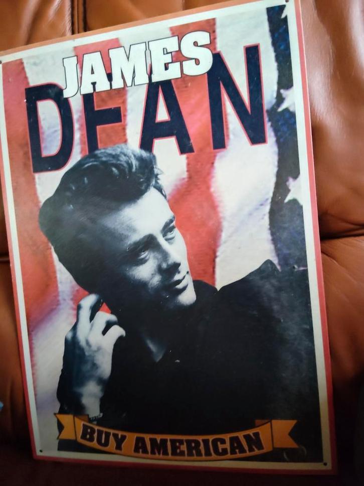 James Dean 'Buy American' Metalen Poster, Antiek en Kunst, Antiek | Wandborden en Tegels, Ophalen