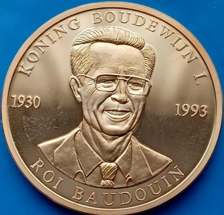 Penning Koning Boudewijn I 1930 1993 - In Memoriam, Postzegels en Munten, Penningen en Medailles, Brons, Nederland, Verzenden