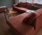 Hoekbank bruin met poef, Ophalen, Gebruikt, Hoekbank, 300 cm of meer