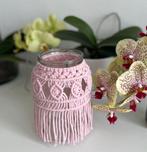 Roze macramé pot - handgemaakt, Overige kleuren, Ophalen of Verzenden, Minder dan 50 cm, Glas