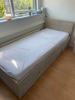 White wash een persoons bed 90 x 210, Ophalen, 90 cm, Eenpersoons, Wit