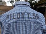 Piloten blouse, nieuwstaat,  opdruk en zakken mt. L, Ophalen of Verzenden, Zo goed als nieuw, Blauw, Halswijdte 41/42 (L)