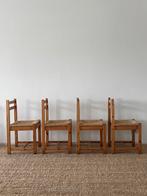 Set van 4 vintage houten stoelen met rieten zitvlak, 1970, Huis en Inrichting, Ophalen, Zo goed als nieuw, Bruin, Hout