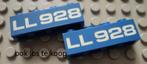 3010p928 (1) 2x blue Brick 1 x 4 with White 'LL 928' Pattern, Ophalen of Verzenden, Gebruikt
