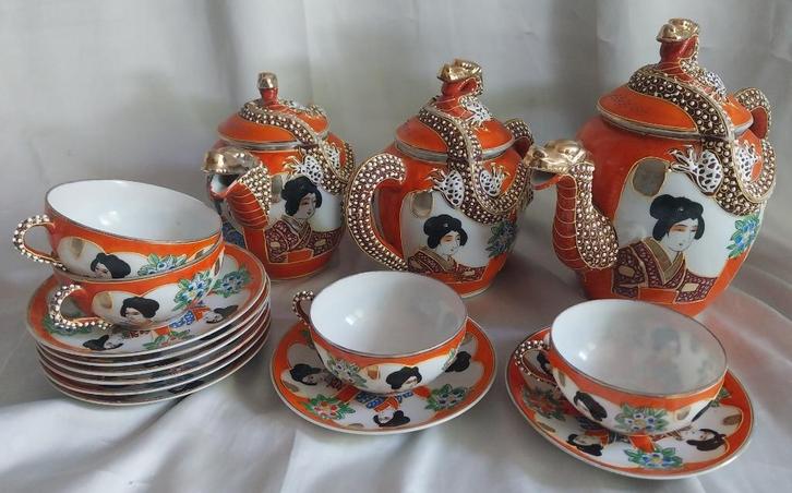 Japans servies - Draken - Geisha's - Handpainted - 1920, Antiek en Kunst, Antiek | Porselein, Ophalen